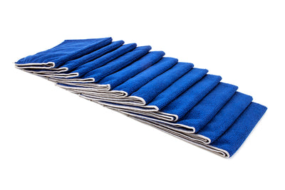 Bulk selection of blue microfiber cleaning towels with grey lining made from soft, highly-absorbent material. Use for cleaning your golf clubs. Microfiber material is treated with PROTX2.